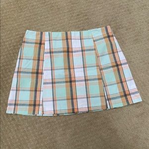 Light blue/orange/white plaid skirt